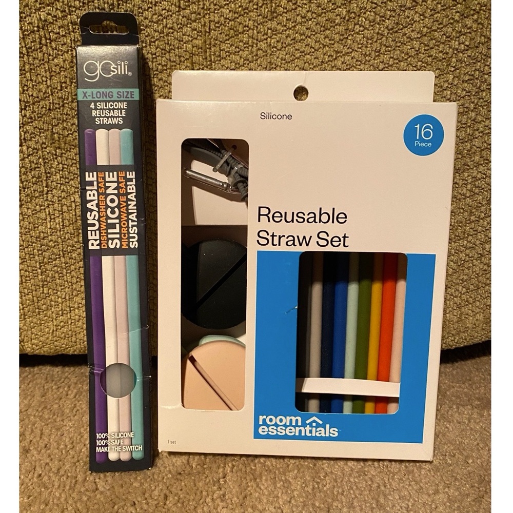 GoSili silicone reusable straws & 16 piece Room Essentials reusable straw set